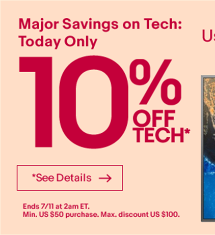 10% discount off most tech on ebay canada and ebay USA