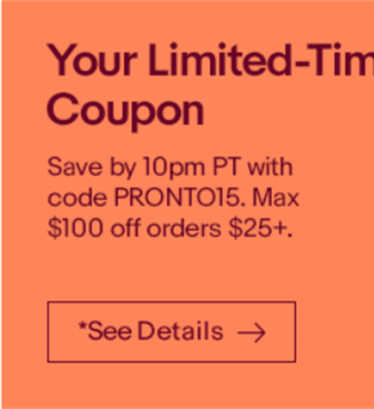 Before 10PM PST, save 15% off ebay