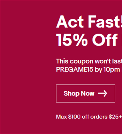 Ebay sale 15% off up to $100 off until 10PM PST